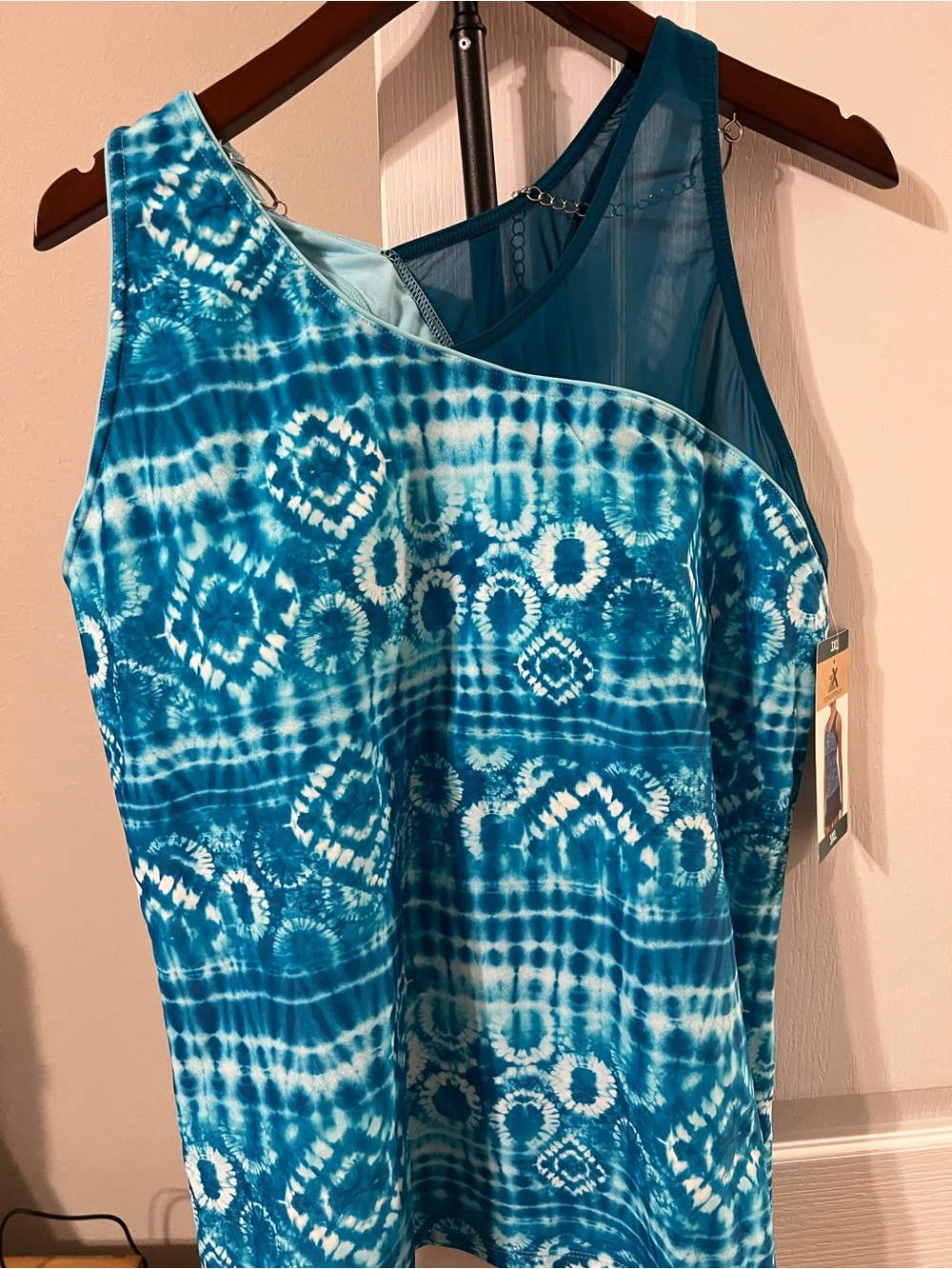 ZeroXposur Teal and Navy One-Shoulder Swim Tank